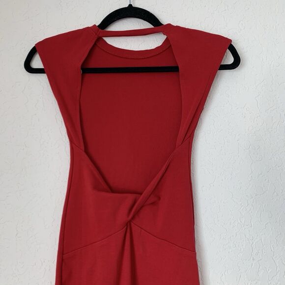 Pull&Bear Maxi Dress XS Red Open Back Fitted Bodycon Stretch Party Sexy Feminine - Picture 2 of 9